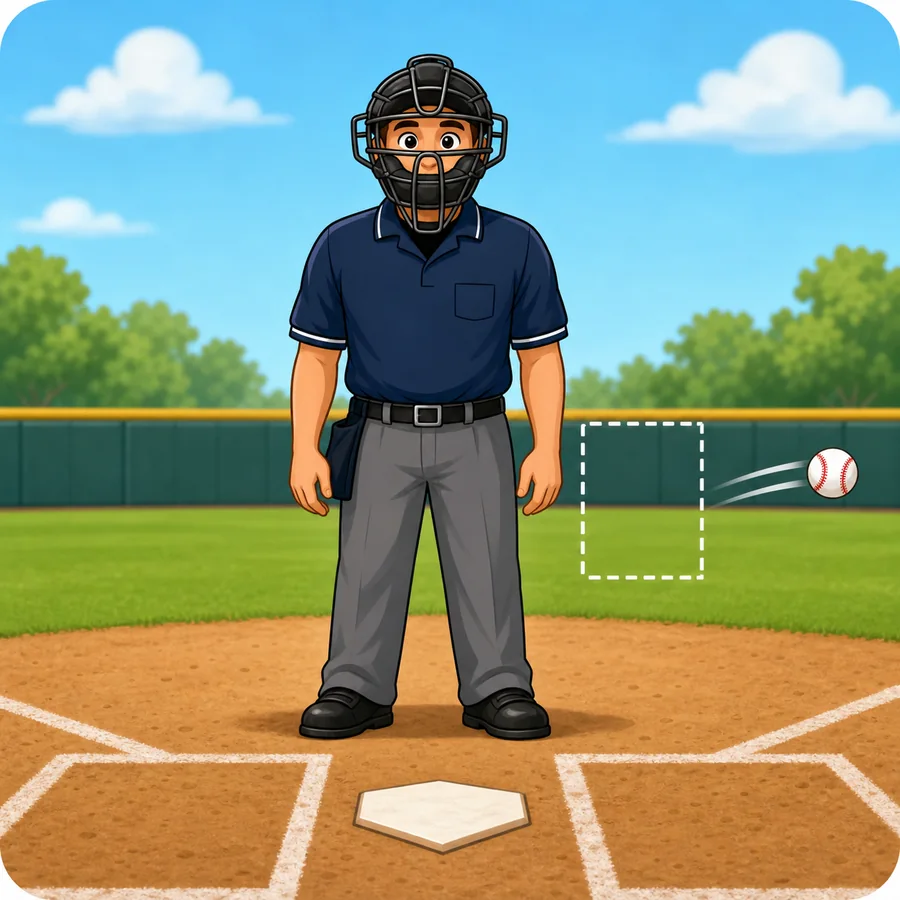 Cartoon baseball umpire demonstrating the Ball signal