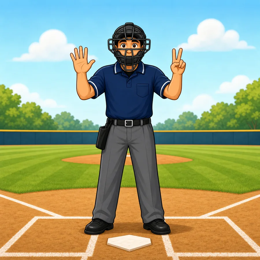 Cartoon baseball umpire demonstrating The Count signal