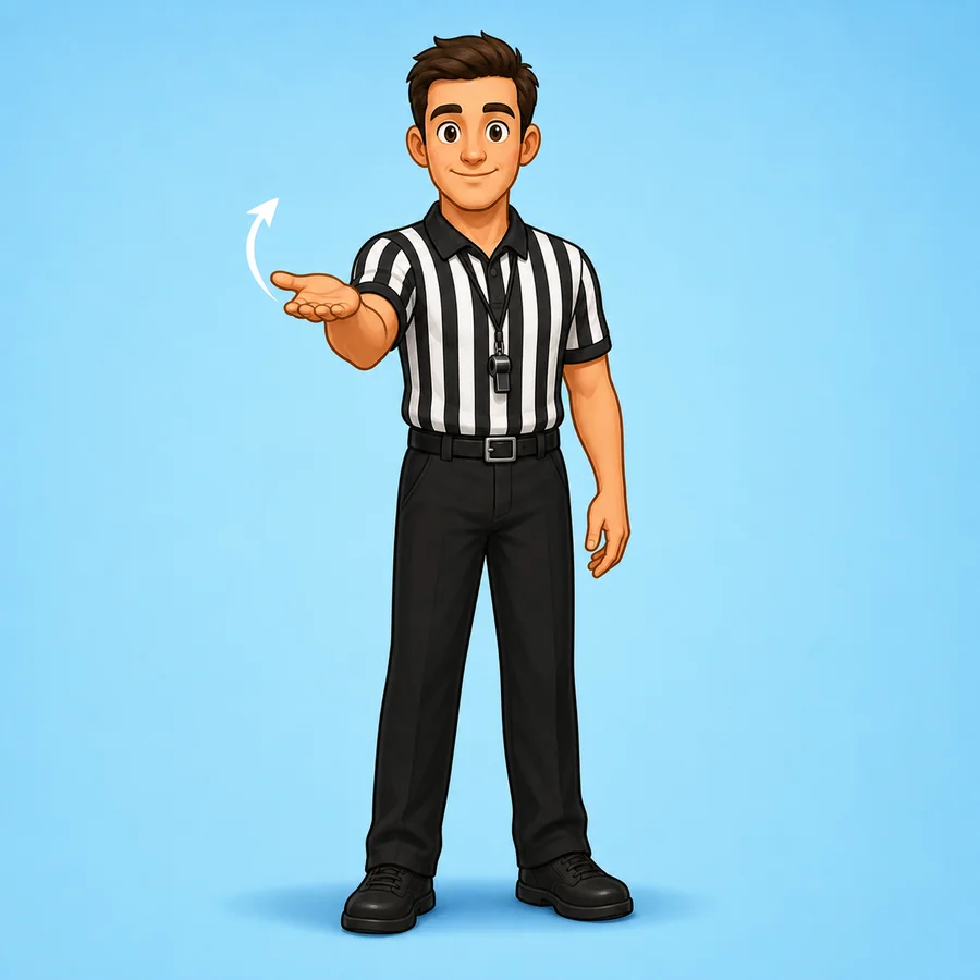 Cartoon basketball referee demonstrating the Carrying Or Palming signal