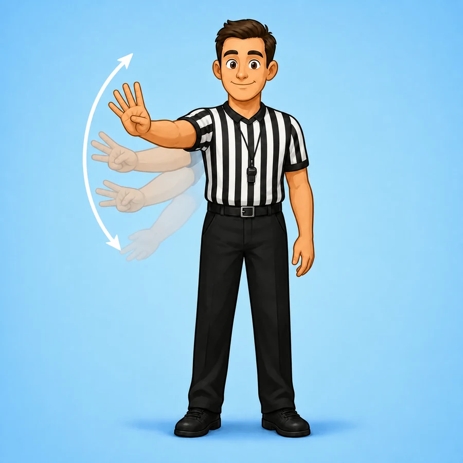 Cartoon basketball referee demonstrating the Closely Guarded Or Inbound Count signal