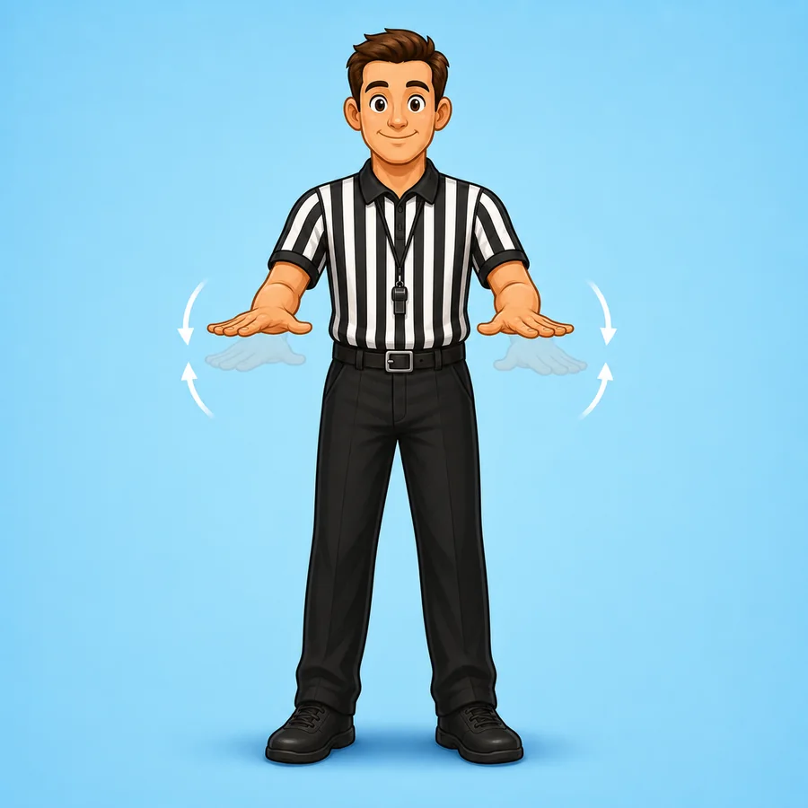 Cartoon basketball referee demonstrating the Double Dribble signal
