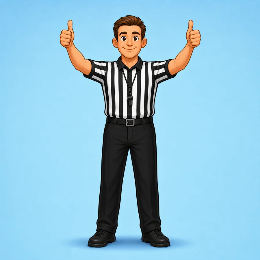 Cartoon basketball referee demonstrating the Jump Ball Or Held Ball signal