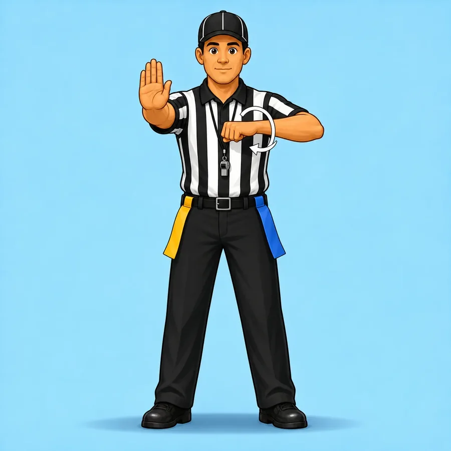 Cartoon flag football referee demonstrating the False Start signal