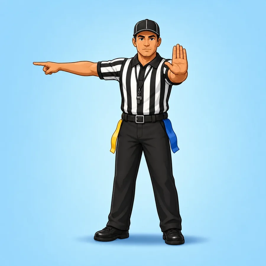 Cartoon flag football referee demonstrating the Unsportsmanlike Conduct signal