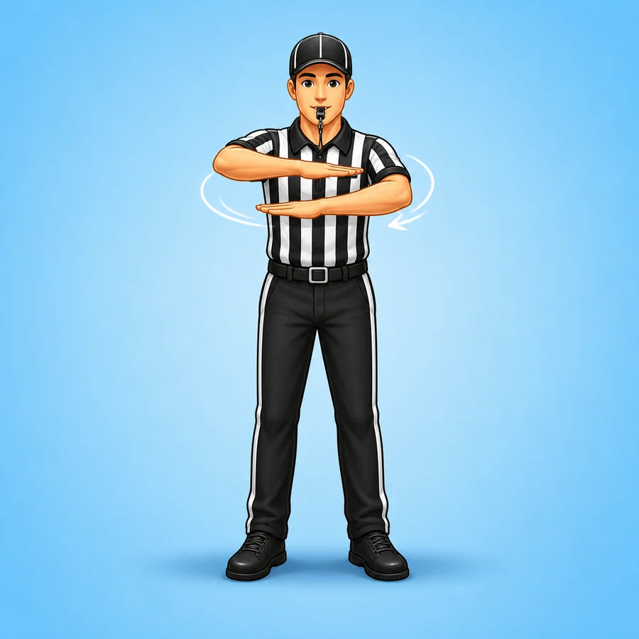 Cartoon football referee demonstrating the False Start signal