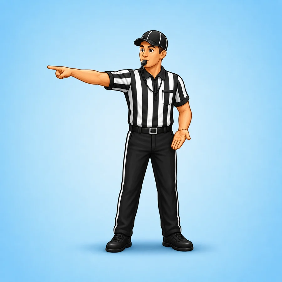 Cartoon football referee demonstrating the Offside Or Encroachment signal