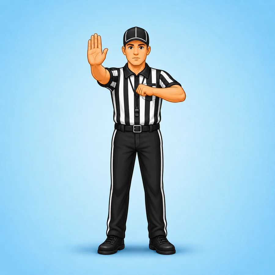 Cartoon football referee demonstrating the Personal Foul signal