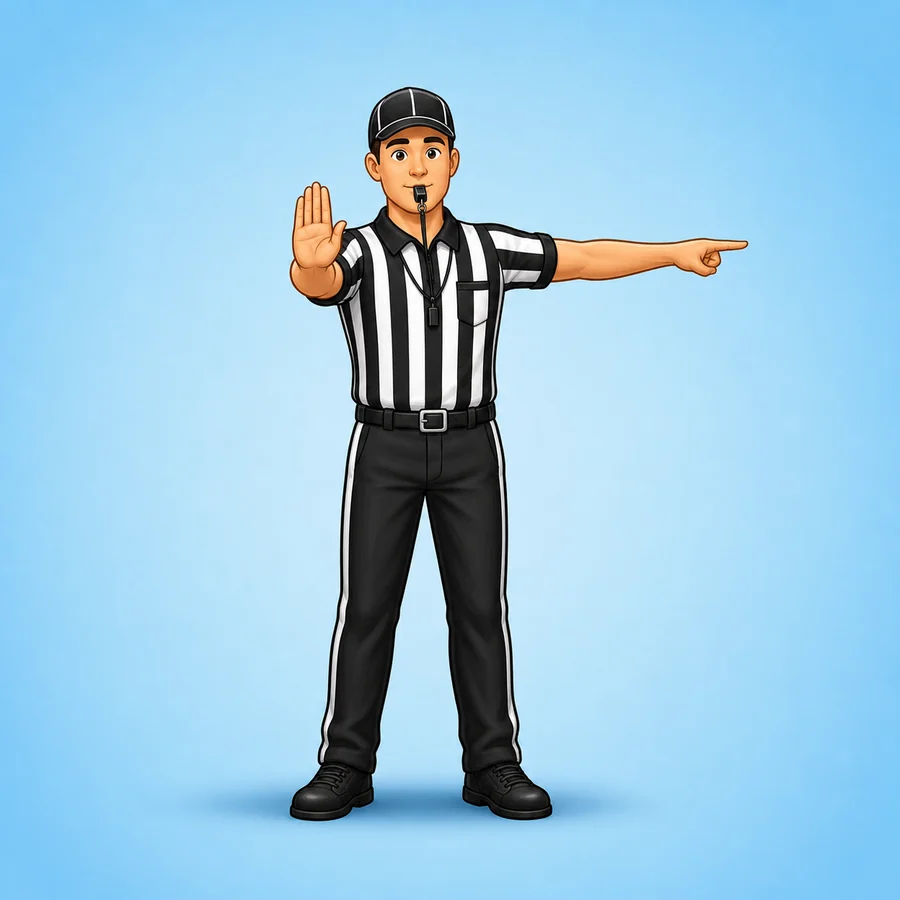 Cartoon football referee demonstrating the Unsportsmanlike Conduct signal