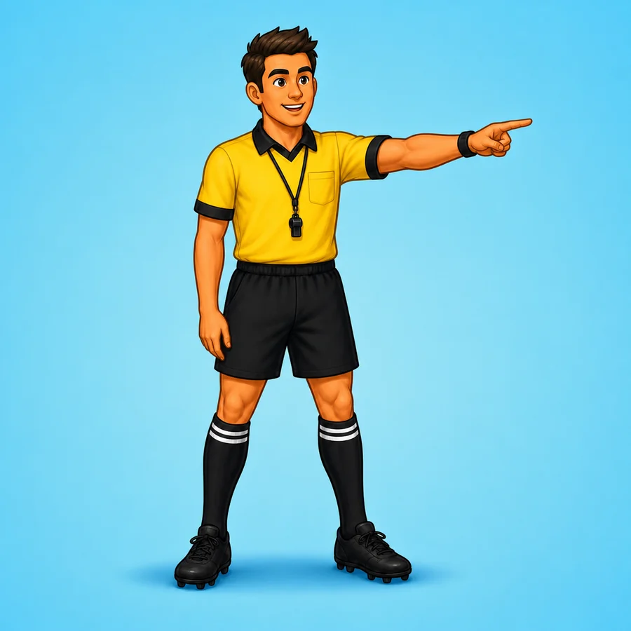 Cartoon lacrosse referee demonstrating the Offsides signal