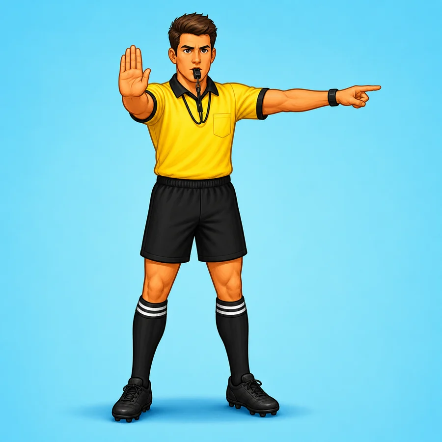 Cartoon lacrosse referee demonstrating the Pushing signal