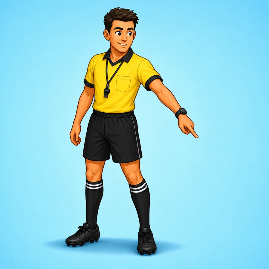Cartoon soccer referee demonstrating the Corner Kick signal