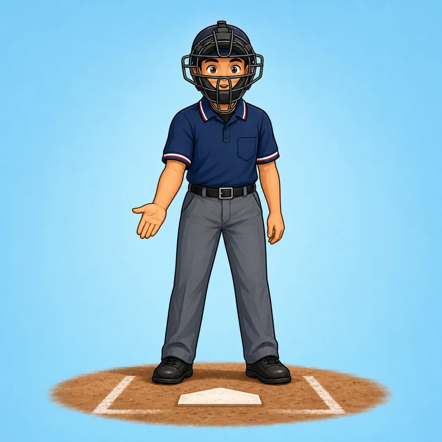 Cartoon softball umpire demonstrating the Ball signal