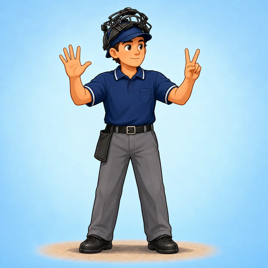 Cartoon softball umpire demonstrating The Count signal